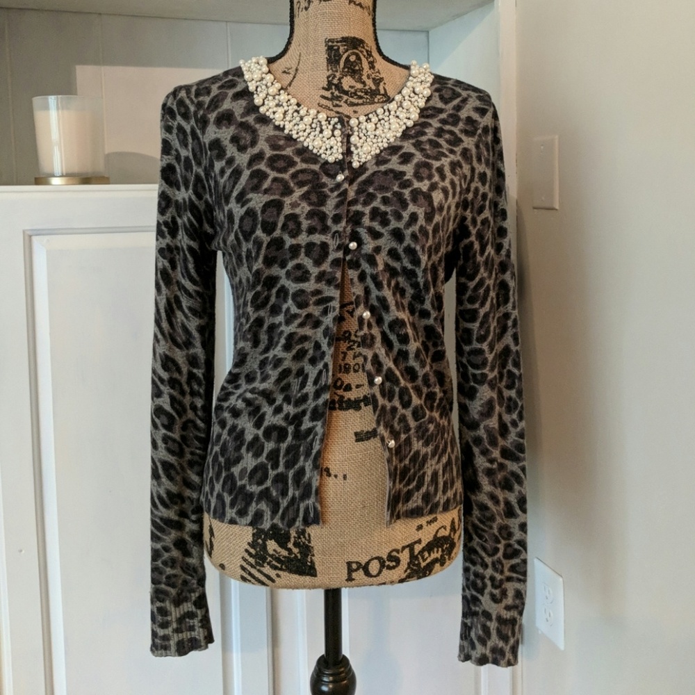 🐆 Peopard Print Cardigan Sweater | Pearl detail